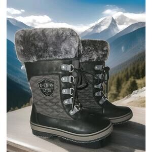 EUC! Ugg Women's Brynn Tall Waterproof Leather Fur Sheepskin Black Boots Size 7